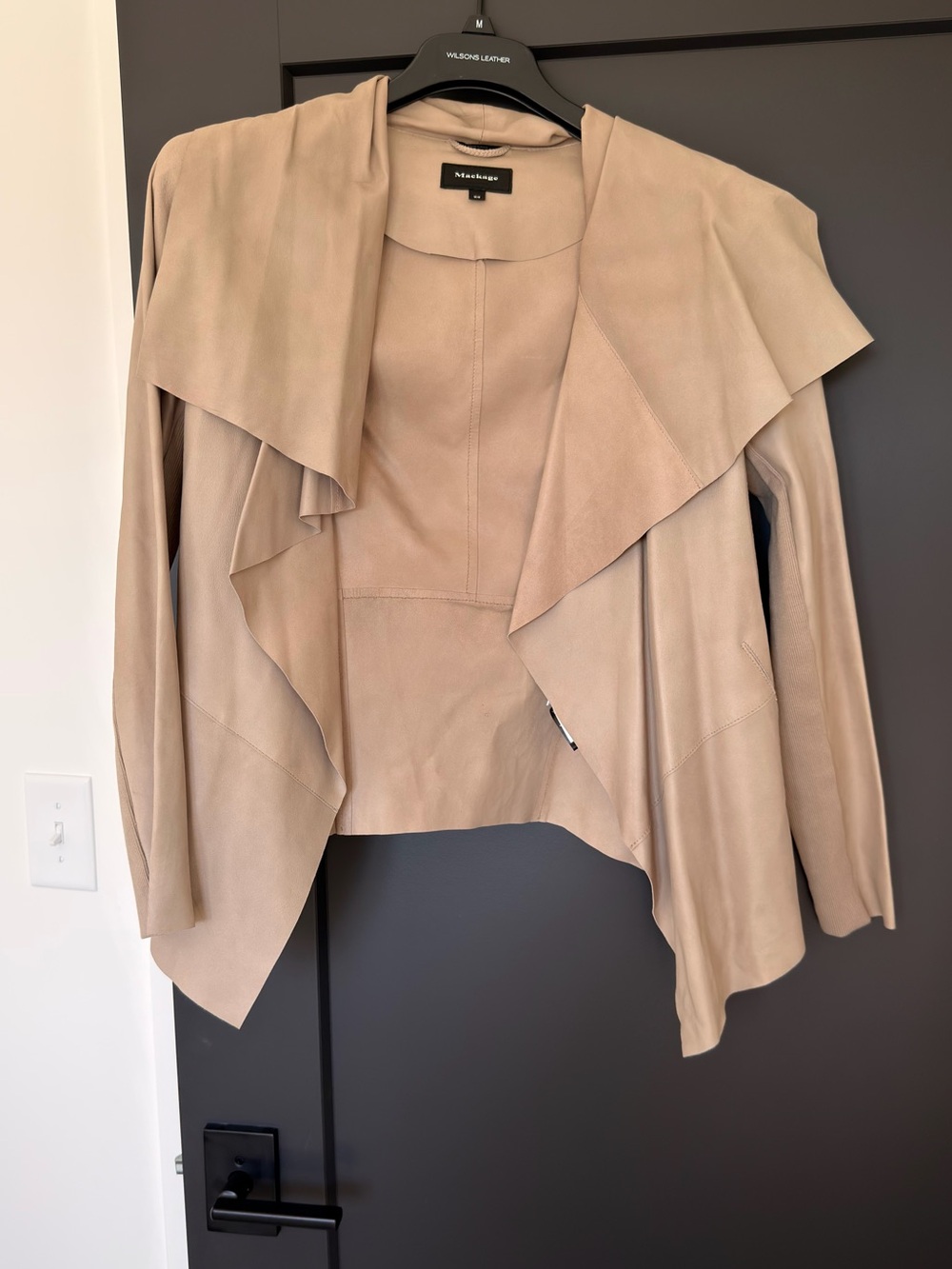 Mackage Draped Open-Front Leather Jacket in Beige
